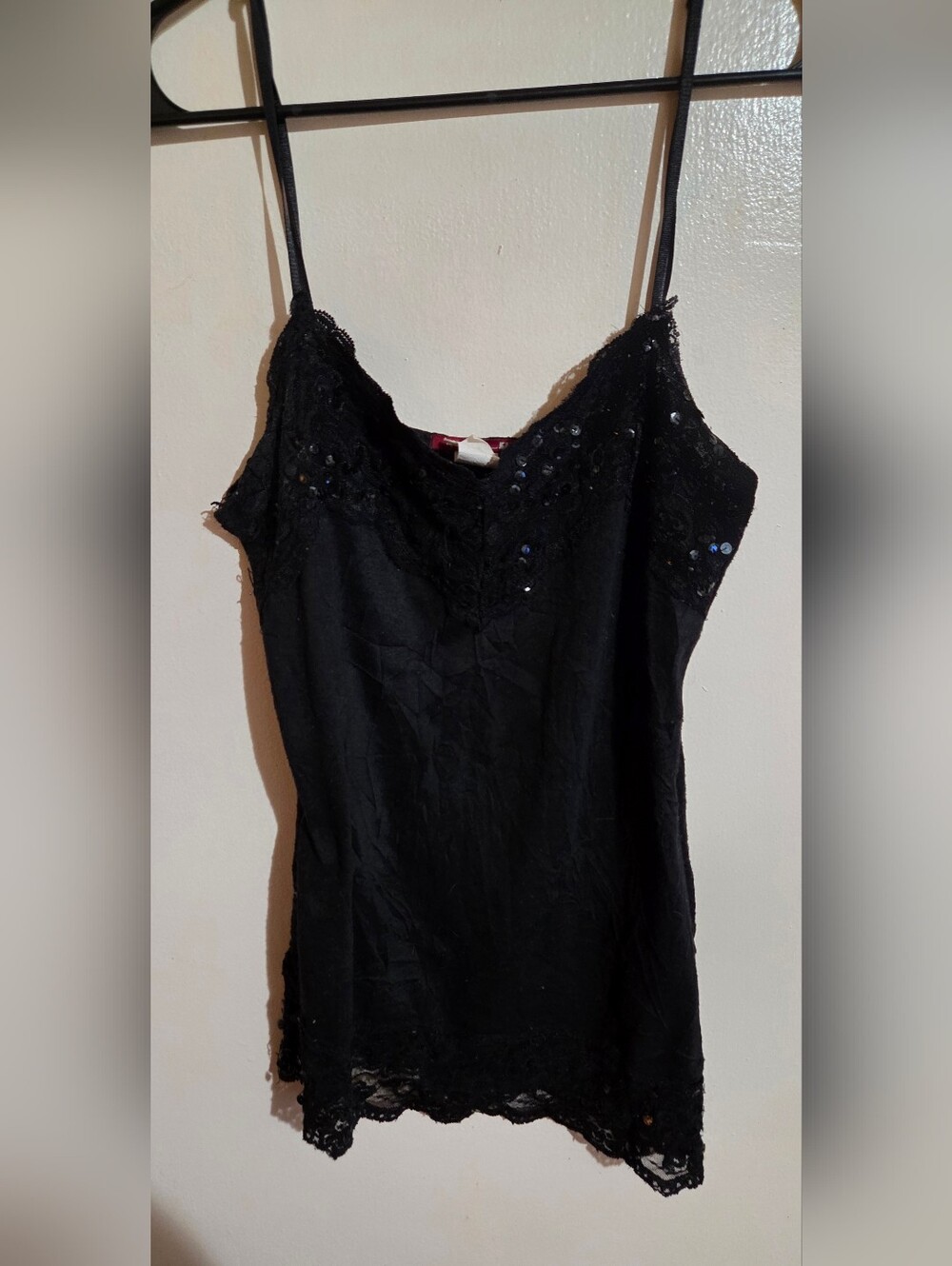 Silvergate Vintage Sequin Black Lace Tank Top Size Large